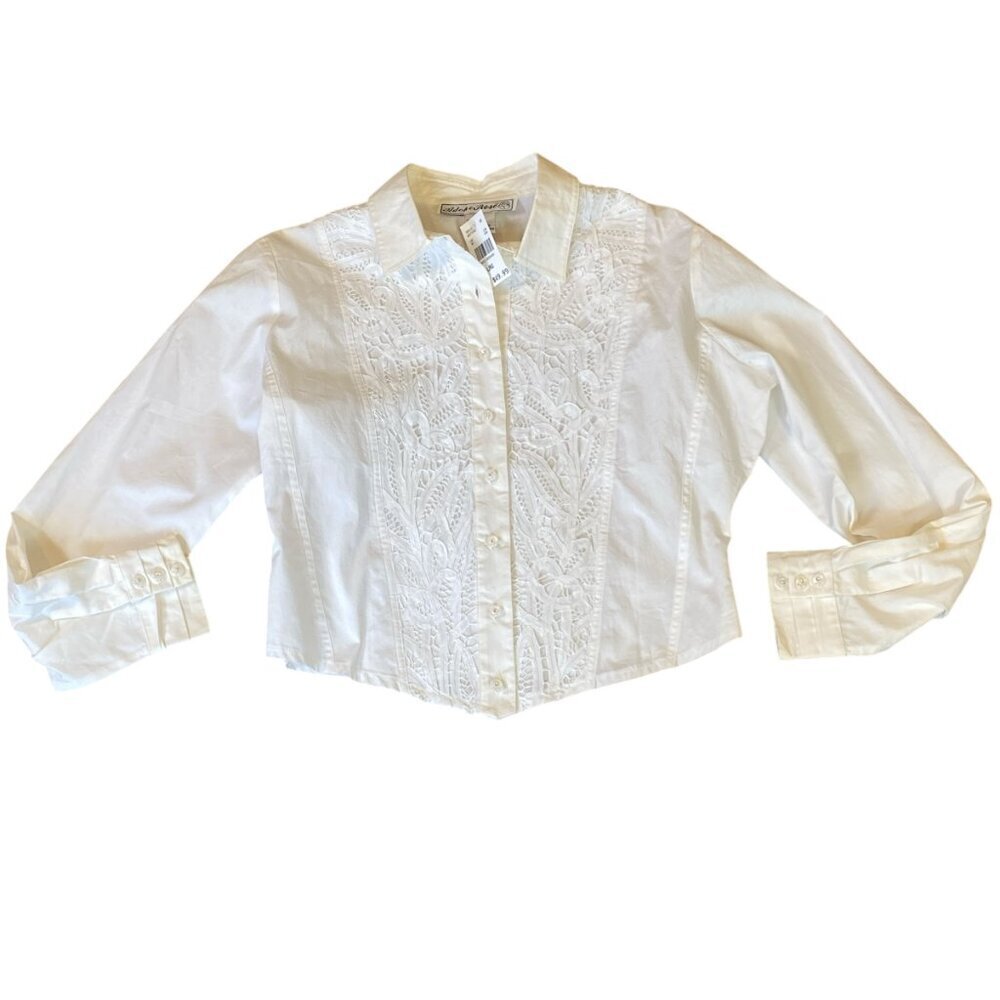 NWT Adobe Rose White Button-Down Lace Overlay Top Sz L #102P - Picture 2 of 10